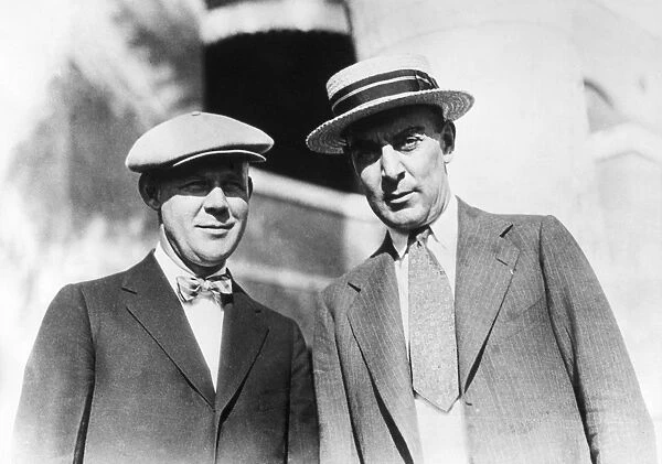 RICE AND LARDNER, c1925. American sports writer Grantland Rice (left) with fellow writer Ringgold Ring Wilmer Lardner. Photograph, c1925