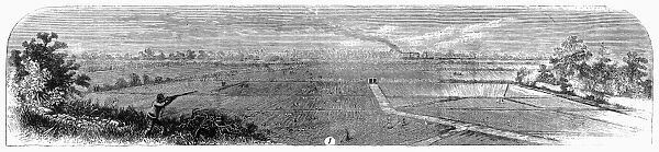 RICE PLANTATION, 1866. View of a rice plantation in South Carolina. Wood engraving, 1866