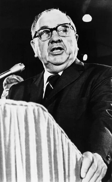 RICHARD J. DALEY (1902-1976). American politician. Mayor Daley addressing a session of the Platform Committee of the Democratic National Convention in Chicago, Illinois, 23 August 1968