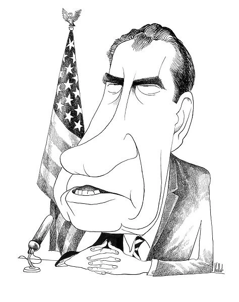 RICHARD NIXON (1913-1994). 37th President of the United States. Caricature by Edmund Valtman