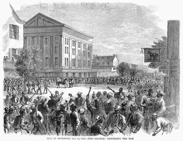 RICHMOND BREAD RIOT, 1867. Soldiers dispersing the crowd during the Richmond Brad Riot in Richmond, Virginia, 11 May 1867
