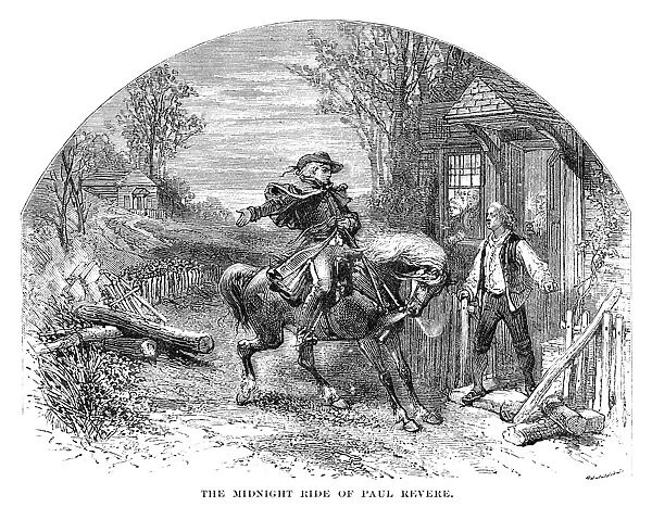 On his ride from Boston to Lexington, April 18, 1775. Line engraving, 19th century