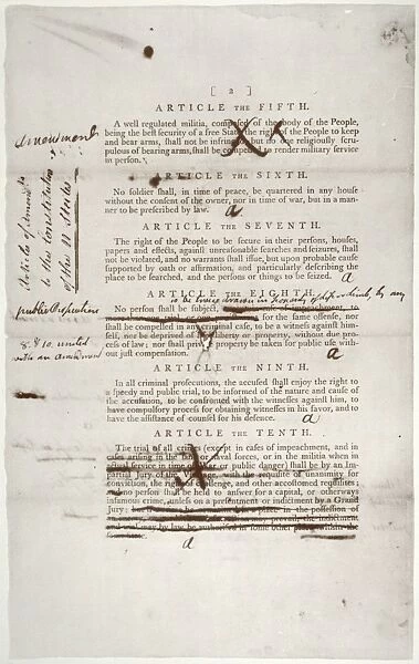 BILL OF RIGHTS, 1789. Draft of the Bill of Rights; Senate revisions to the house-passed