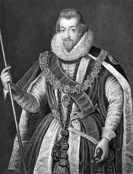 ROBERT CECIL (1563-1612). 1st Earl of Salisbury and 1st Viscount Cranborne. Line and stipple engraving, 19th century