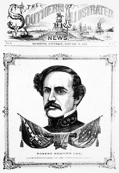 ROBERT E. LEE (1807-1870). American Confederate general. Wood engraving after a photograph of 1852 on the front page of The Southern Illustrated News, 17 January 1863