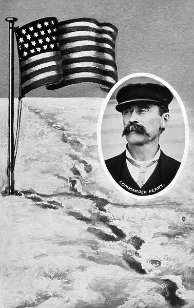 ROBERT EDWIN PEARY (1856-1920). American arctic explorer. Souvenir postcard commemorating Pearys discovery of the North Pole in 1909
