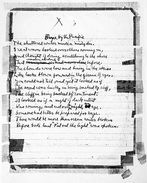 ROBERT LEE FROST (1874-1963). American poet. Manuscript page with the poem Once by the Pacific
