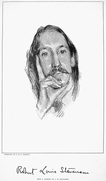 ROBERT LOUIS STEVENSON (1850-1894). Scottish man of letters. Wood engraving, 1888, after a drawing by John White Alexander (1856-1915)