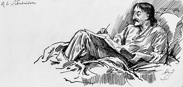 ROBERT LOUIS STEVENSON (1850-1894). Scottish man of letters. Pen-and-ink drawing by Harry Furniss (1854-1925)