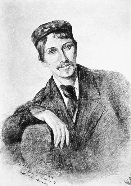 ROBERT LOUIS STEVENSON (1850-1894). Scottish man of letters at age 27. Drawing