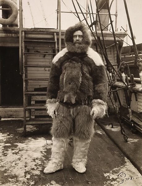 ROBERT PEARY (1856-1920). American arctic explorer. Peary on deck of his ship, Roosevelt, c1909