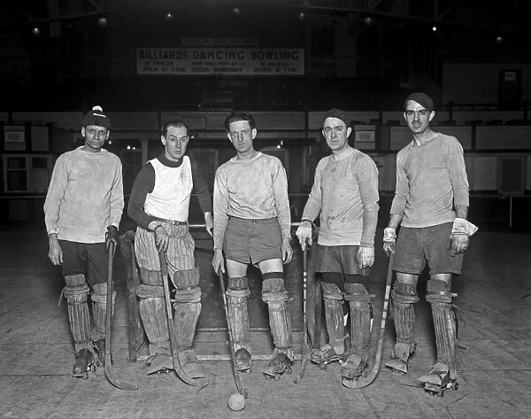 ROLLER HOCKEY, 1926. Men of the Arcade Roller Hockey Club. Photograph, 15 January 1926