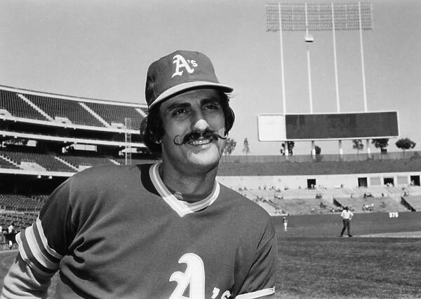 ROLLIE FINGERS (1946- ). Roland Glen Fingers, known as Rollie. American baseball pitcher. Photographed in 1975 as a member of the Oakland Athletics, at Oakland-Alameda County Coliseum, Oakland, California