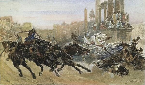A ROMAN CHARIOT RACE. A chariot race during the reign of Trajan