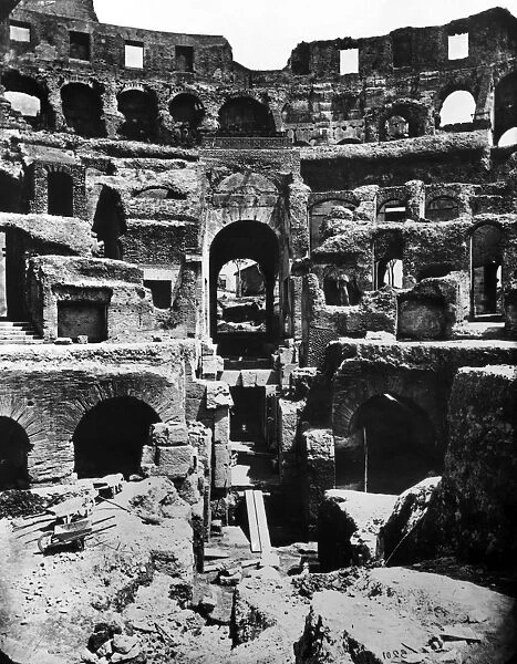ROME: COLOSSEUM. The arena of the Colosseum in Rome, during the excavations in 1874-1878