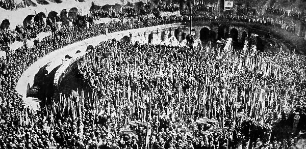 ROME: LABOR GROUP, 1928. Rally of the National Congress of Workers in the Colosseum in Rome