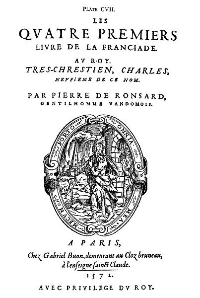 RONSARD: LA FRANCIADE, 1572. Title page of the first edition of Les Quatre Premiers