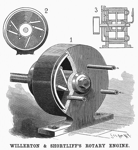 ROTARY ENGINE, 1898. Willerton and Shortliffs improved rotary engine. Engraving