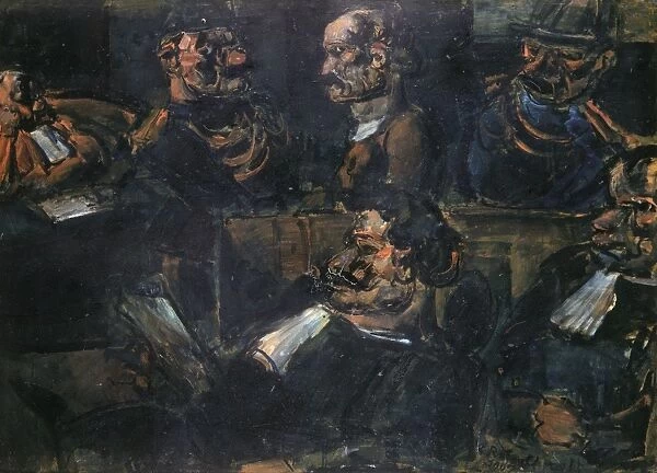 ROUAULT: ACCUSED, 1907. The Accused. A depiction of the treason trial of Captain Alfred Dreyfus in France. Oil on canvas, 1907 (one year after Dreyfus exoneration), by Georges Rouault