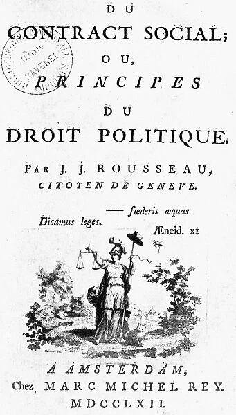 ROUSSEAU: SOCIAL CONTRACT. Title page of the first edition of Jean Jacques Rousseau s