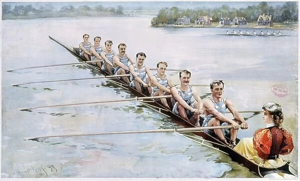 ROWING, c1900. A rowing team on the Schuylkill River in Pennsylvania. Postcard, c1900