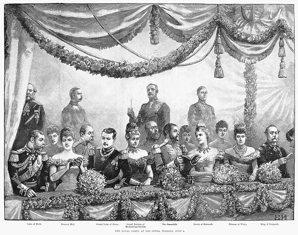 ROYAL PARTY, 1893. A royal party at the opera. Left to right: Duke of York (later George V)