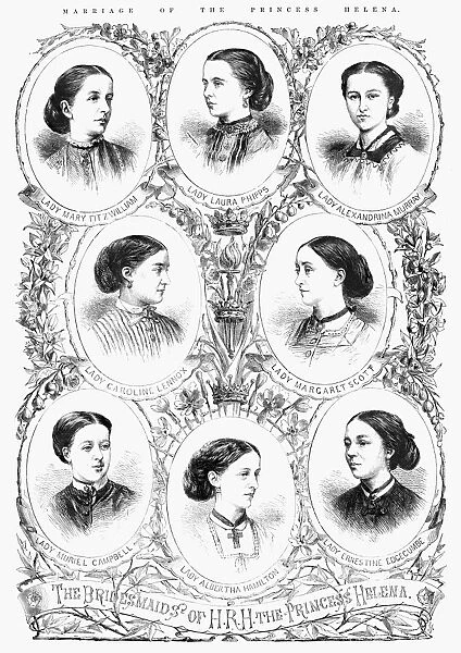 ROYAL WEDDING, 1866. The bridesmaids of the Princess Helena. Engraving, 1866