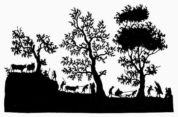 RURAL SCENE. 19th century silhouette
