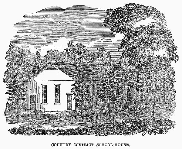 RURAL SCHOOLHOUSE, c1840. Country district schoolhouse. Wood engraving, American, mid-19th century