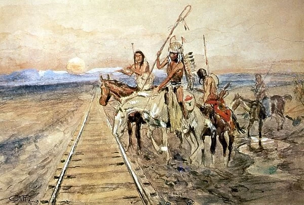RUSSELL: IRON HORSE, c1910. Trail of the Iron Horse. Watercolor and pencil by Charles M