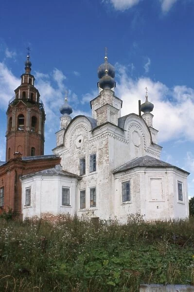 RUSSIA: CHERDYN, 2000. A southeast view of the Resurrection Cathedral and Bell Tower in Cherdyn