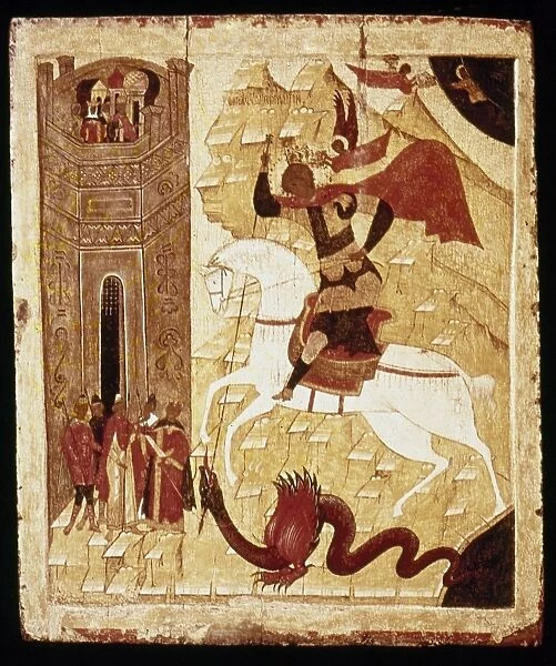 RUSSIA: ICON. Miracle of St. George and the Dragon. Roston-Suzdal School, Russia. Early 16th century