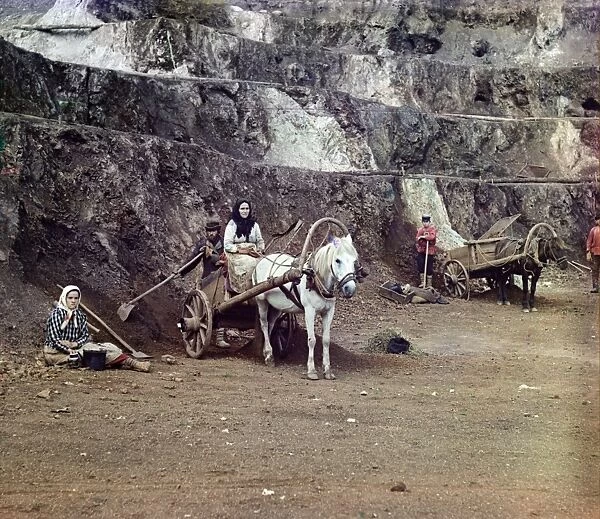RUSSIA: MINERS, c1910. Miners outside the Bakalskii iron mine in Russia