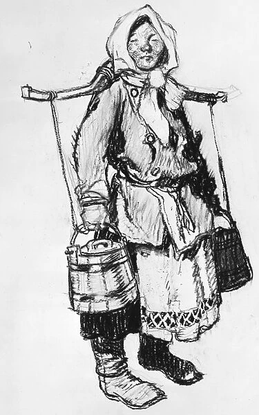 RUSSIA: PEASANT. A traditional Russian peasant. Charcoal drawing, 19th century