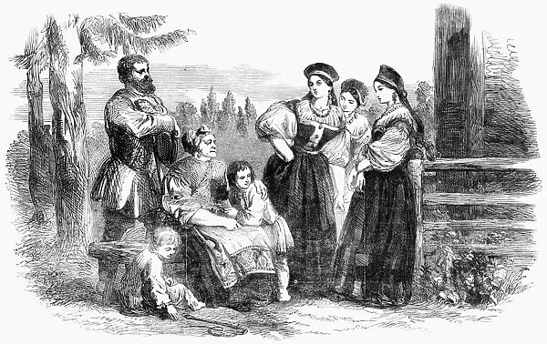 RUSSIA: ST. PETERSBURG, 1855. Russian peasants dressed up for a party, near St