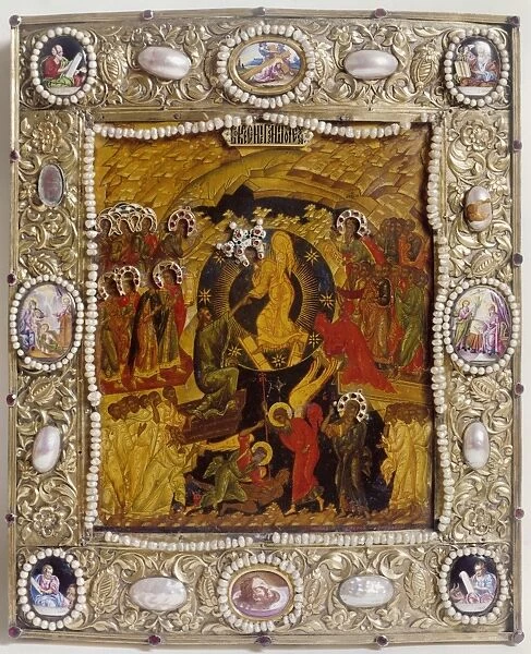 RUSSIAN ICON: HELL. The Harrowing of Hell. Jesus and angels saving people from Hell. Tempera on wood Russian Orthodox icon, 16th century