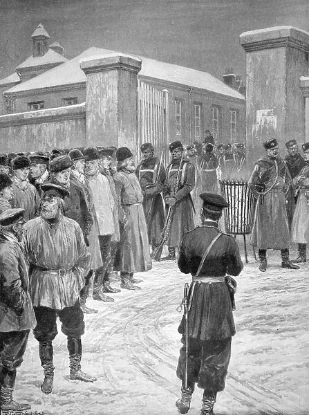 RUSSIAN REVOLUTION OF 1905. Strikers outside of the governments Putiloff Ironworks at St