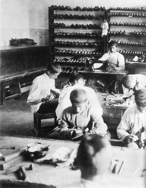 RUSSIAN SHOE FACTORY, 1888. Boys in a Russian shoe factory in 1888