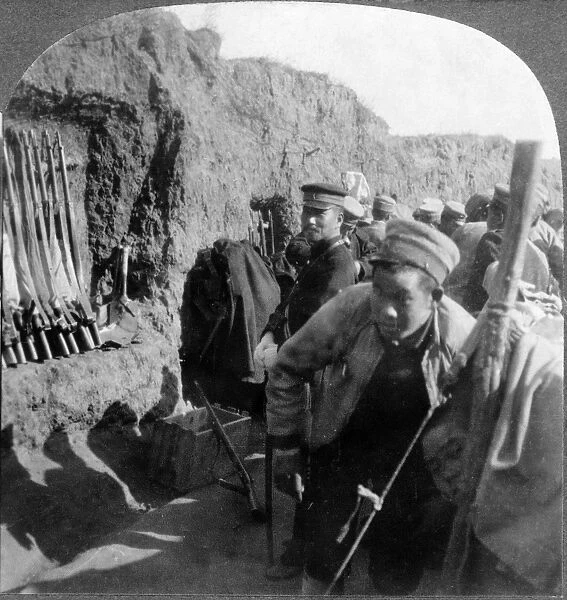 RUSSO-JAPANESE WAR, c1904. Japanese soldiers in a large trench in Manchuria, China