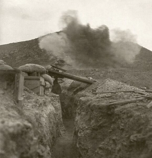 RUSSO-JAPANESE WAR, c1905. Bursting Japanese shell, seen from a Russian trench near Wolf Battery