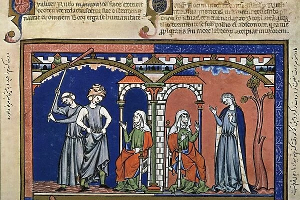 RUTH AND NAOMI. Left: Ruth threshes the gleanings (Ruth 2: 17-19); right, Naomi