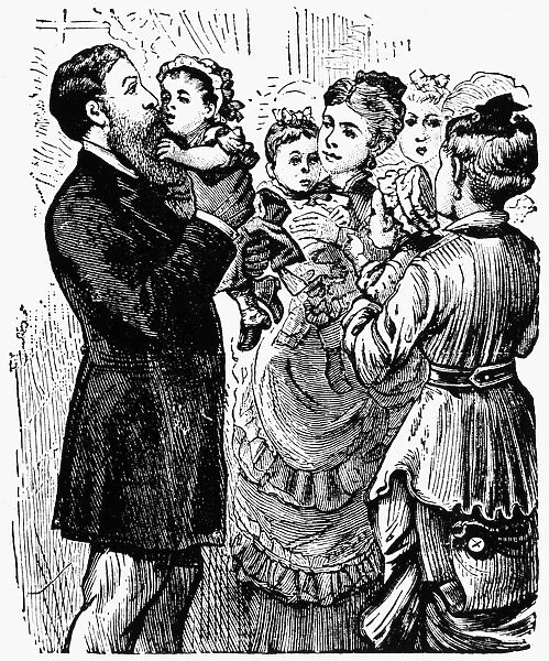 RUTHERFORD B. HAYES (1822-1893). 19th President of the United States. Presidential candidate Hayes kissing a baby while campaigning in Steubenville, Ohio, in 1876. Contemporary wood engraving