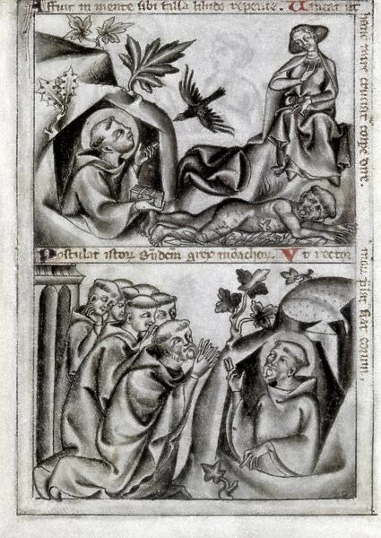 SAINT BENEDICT Tempted by Satan (top) and asked to become abbot