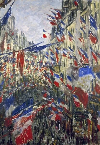 Saint Denis street festivities of 30 June 1878 on La rue Montorgueil, Paris, France. Oil on canvas, 1878, by Claude Monet