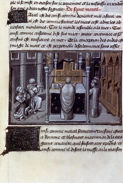SAINT MARCEL. Saint Marcel celebrating mass. Flemish manuscript illumination, c1460