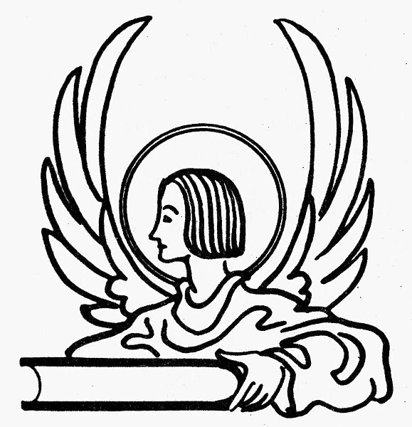SAINT MATTHEW. An angel and book, the symbol of Saint Matthew. Line drawing