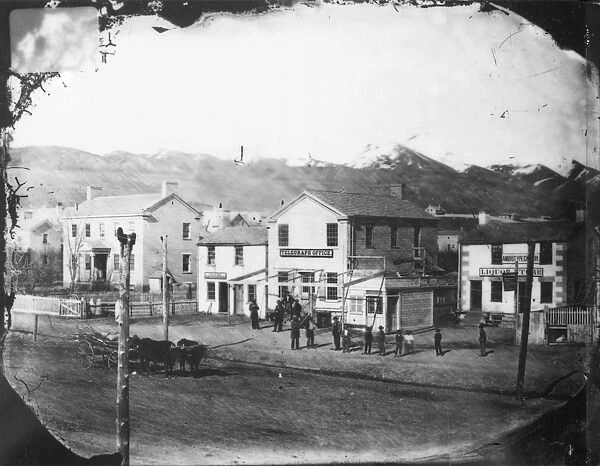 SALT LAKE CITY, c1861. A telegraph office, liquor store and ambrotype gallery