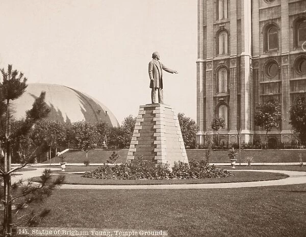 SALT LAKE CITY, c1900. Statue of Brigham Young on the grounds of the Mormon Temple