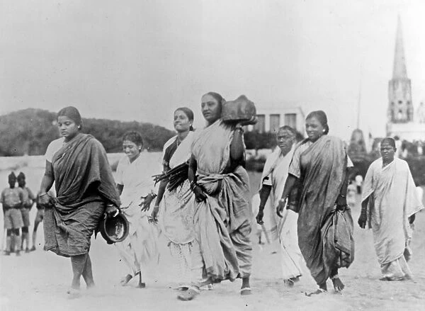 SALT MARCH, c1930. Indian women carrying cookware to the Indian coast, to collect