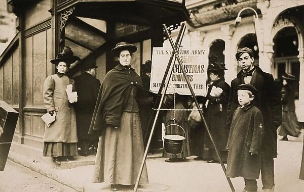 SALVATION ARMY, 1908. Salvation Army volunteers collecting money for Christmas dinners at a New York City subway station in 1908